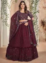 Faux Georgette Maroon Traditional Wear Thread Work Lehenga Choli